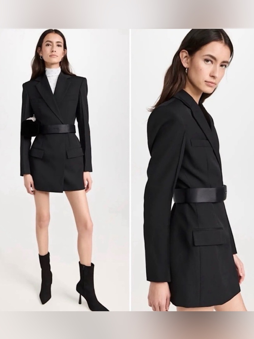 Alexander Wang Dry Wool Twill Tailored Blazer Jacket Dress w/ Logo Belt 0
